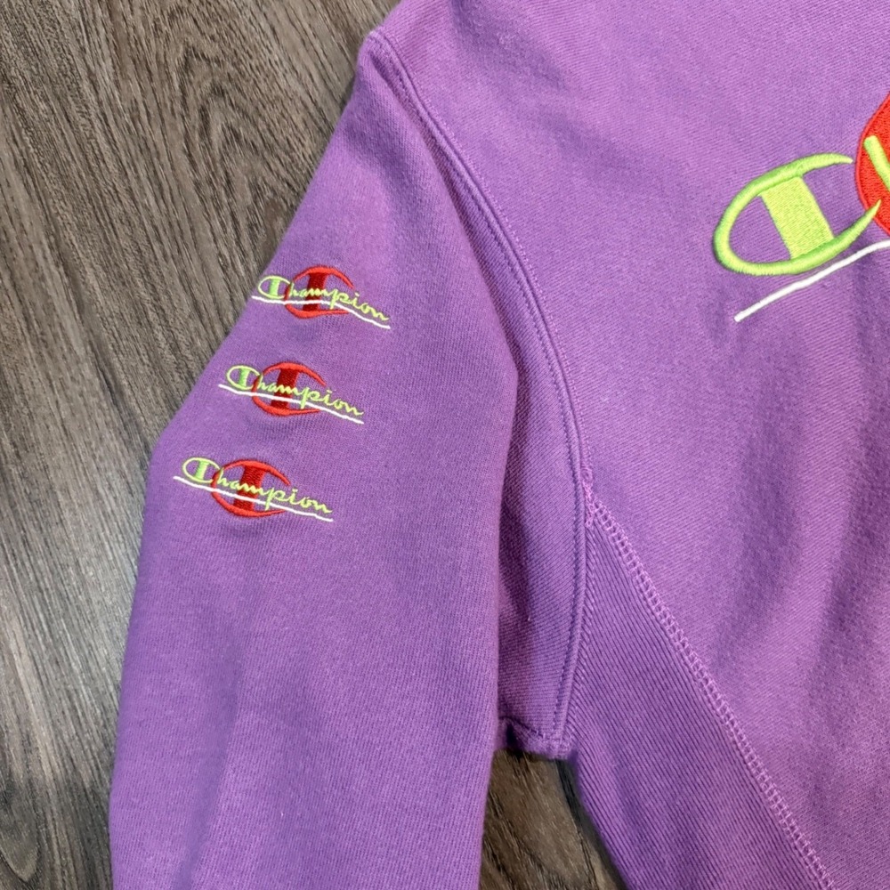 Champion Reverse Weave Purple Crewneck Sweatshirt Small Embroidered Spellout - Picture 3 of 7